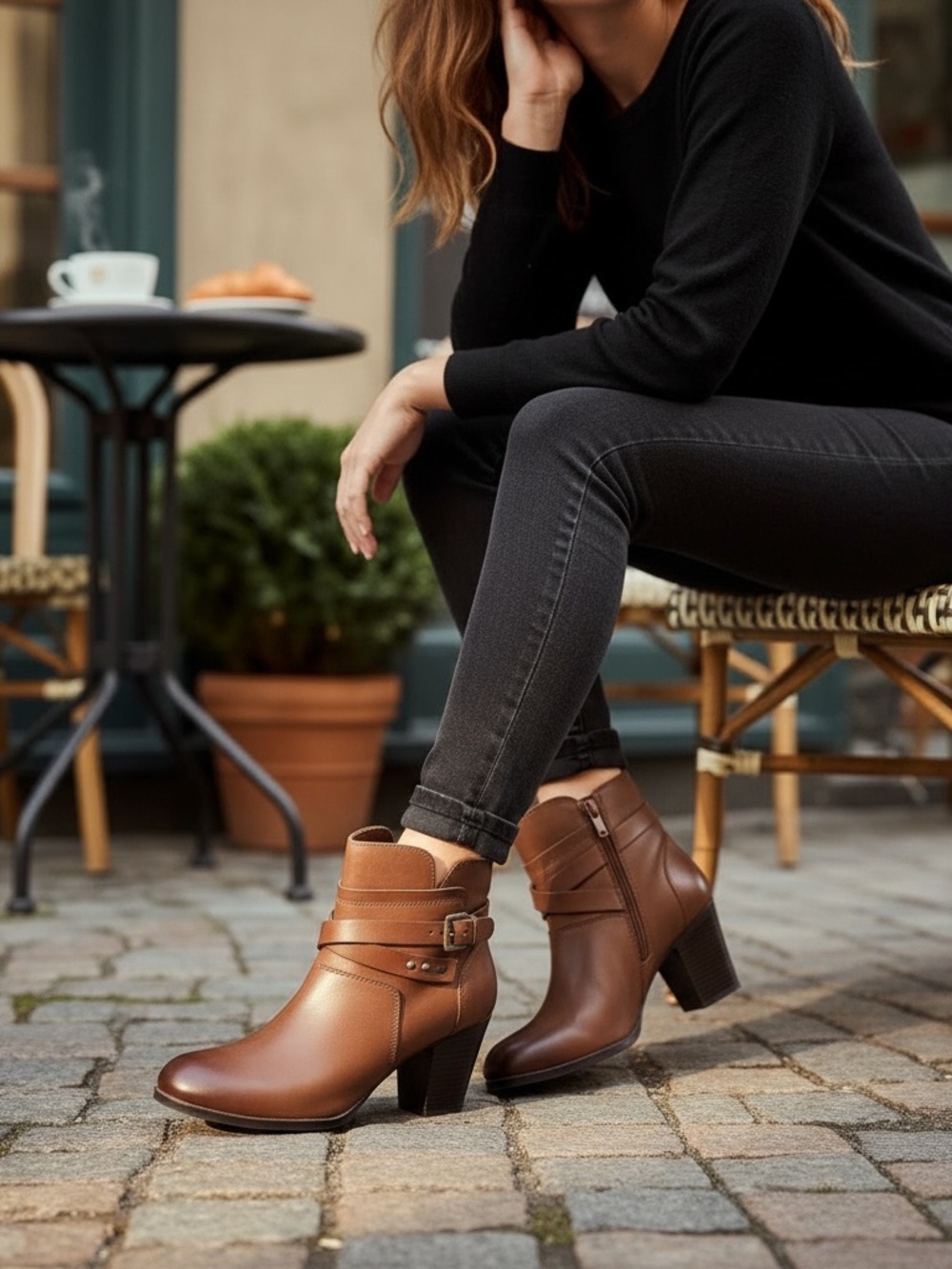 Rockport Brown Leather Ankle Booties with Buckle Strap 7.5M